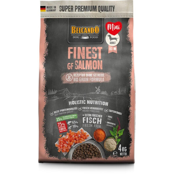 Dog food bag with salmon flavor