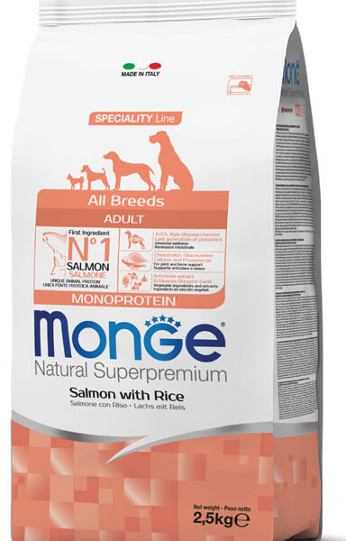 MONGE Natural SuperpremiumAll Breeds Adult MonoproteinSalmon with Rice
